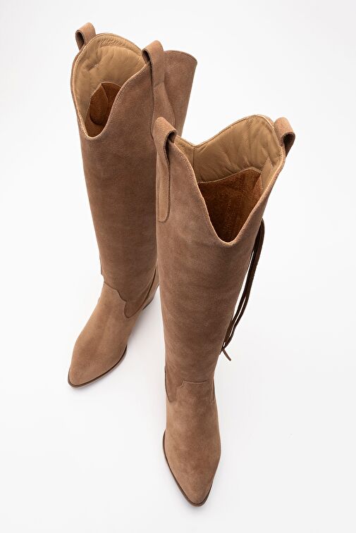 RİOS Toprak Hakiki Deri Süet Püsküllü Kadın Kalın Topuklu Çizme - Görsel 3