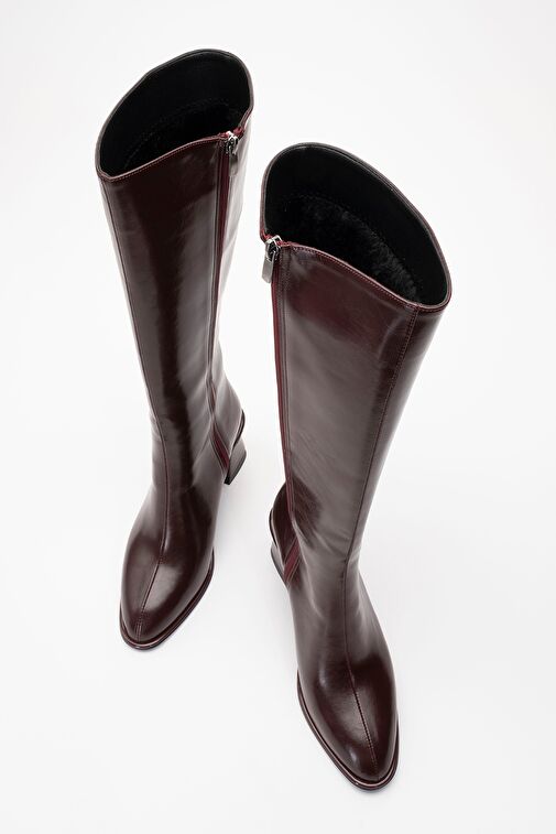 PARADİS Bordo Cilt Kadın Kalın Topuklu Çizme - Görsel 3