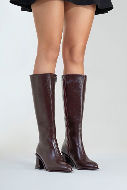 PARADİS Bordo Cilt Kadın Kalın Topuklu Çizme - Görsel 7