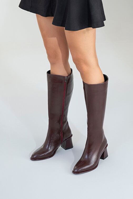PARADİS Bordo Cilt Kadın Kalın Topuklu Çizme - Görsel 8