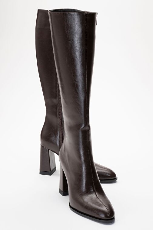 DECER Kahverengi Cilt Kadın Topuklu Çizme - Görsel 2