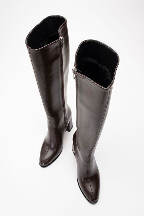 DECER Kahverengi Cilt Kadın Topuklu Çizme - Görsel 3