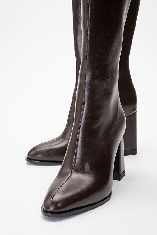 DECER Kahverengi Cilt Kadın Topuklu Çizme - Görsel 4