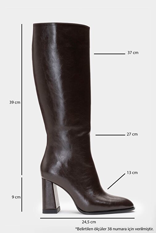 DECER Kahverengi Cilt Kadın Topuklu Çizme - Görsel 5