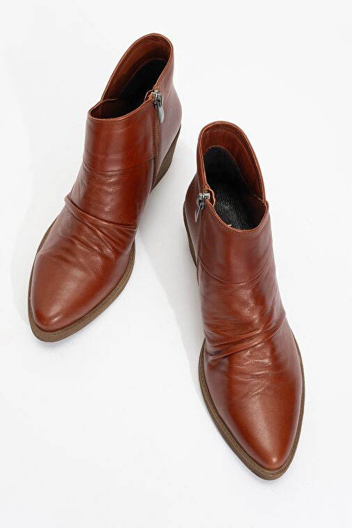 RULE Koyu Taba Hakiki Deri Kadın Kalın Topuklu Bot - Görsel 3