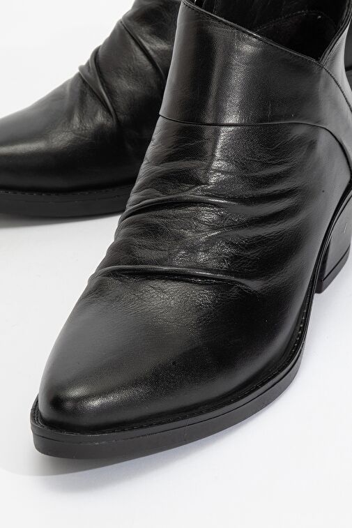 RULE Siyah Hakiki Deri Kadın Kalın Topuklu Bot - Görsel 4