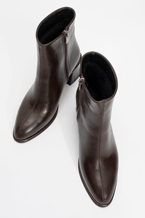 ALBA Kahverengi Cilt Kadın Kalın Topuklu Bot - Görsel 3