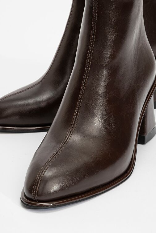 ALBA Kahverengi Cilt Kadın Kalın Topuklu Bot - Görsel 4