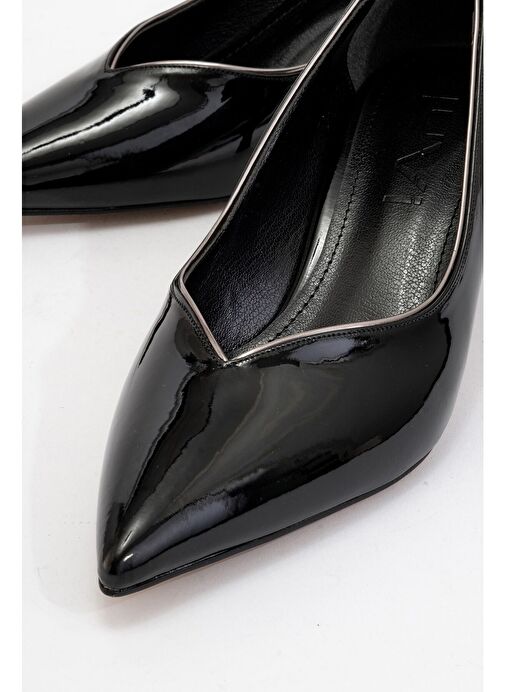 EUPHO Siyah Rugan-Platin Kadın Kısa Topuklu Ayakkabı - Görsel 4