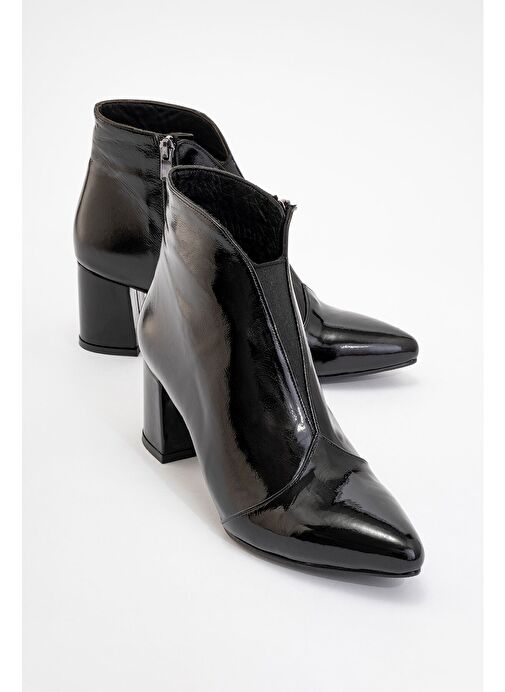 FİNDA Siyah Rugan Hakiki Deri Kadın Kalın Topuklu Bot - Görsel 2
