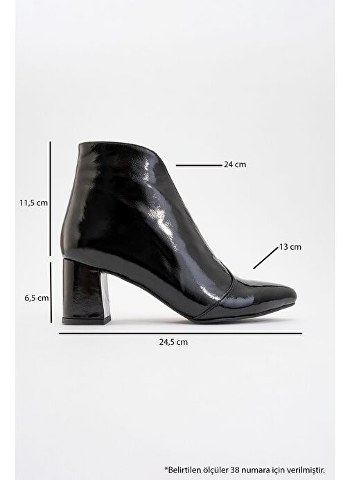 FİNDA Siyah Rugan Hakiki Deri Kadın Kalın Topuklu Bot - Görsel 5