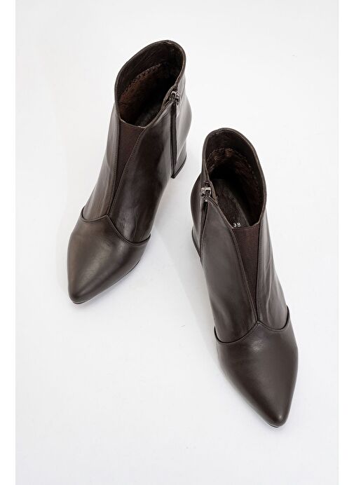 FİNDA Kahverengi Cilt Hakiki Deri Kadın Topuklu Bot - Görsel 3
