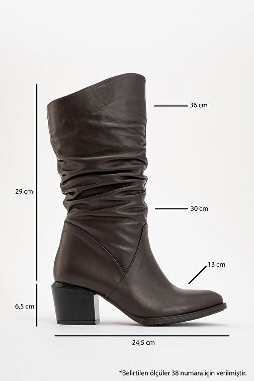SOULE Kahverengi Cilt Hakiki Deri Kadın Topuklu Kısa Çizme - Görsel 5