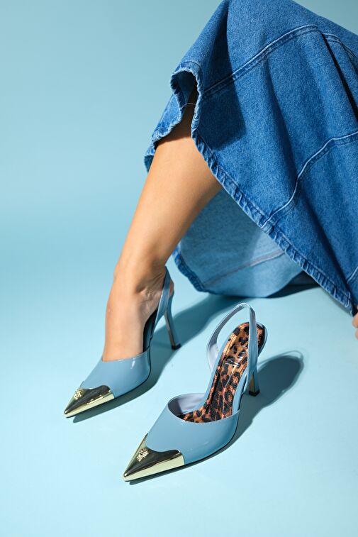 JUBEZ Mavi Rugan Kadın İnce Topuklu Ayakkabı - Görsel 5