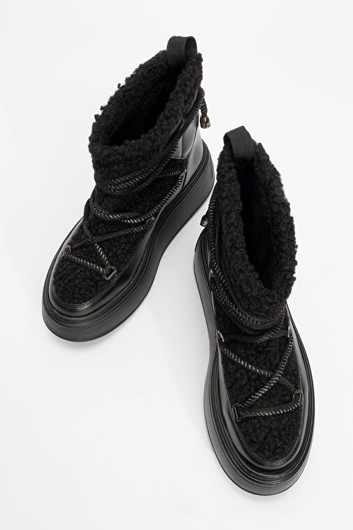 DİLA Siyah Suni Kürklü Kadın Kalın Tabanlı Kar Botu - Görsel 3