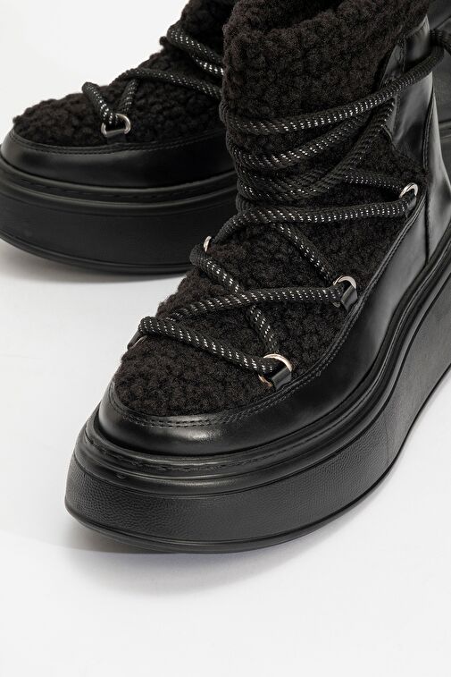 DİLA Siyah Suni Kürklü Kadın Kalın Tabanlı Kar Botu - Görsel 4