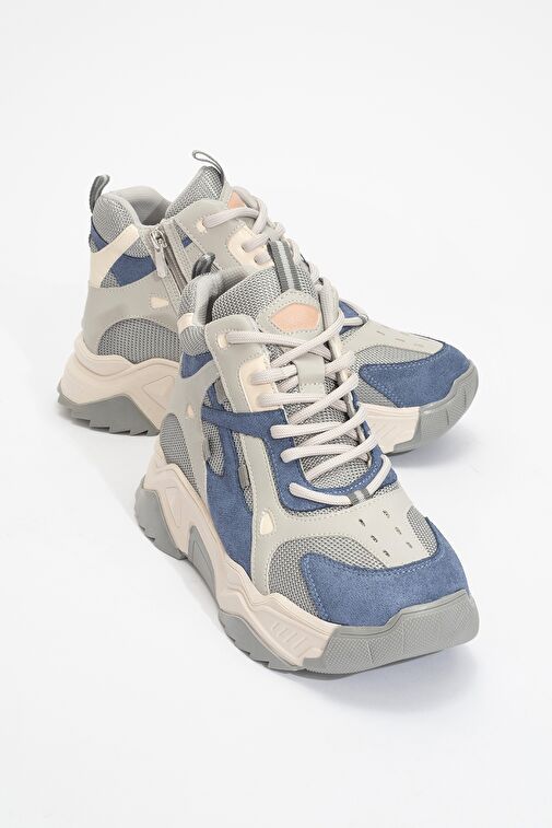 LOWEL Mavi Gri Fermuarlı ve Bağcıklı Kadın Spor Bot - Görsel 2