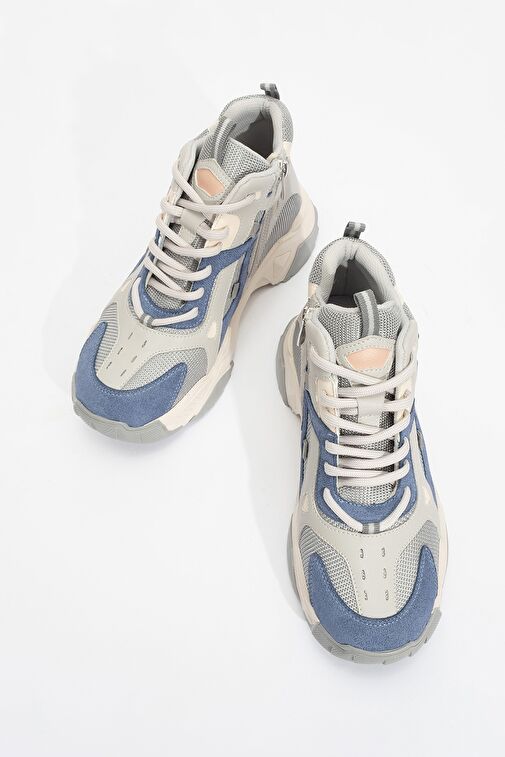 LOWEL Mavi Gri Fermuarlı ve Bağcıklı Kadın Spor Bot - Görsel 3