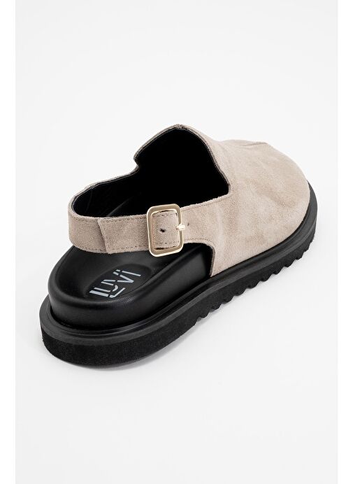 LABY Bej Süet Hakiki Deri Kadın Sandalet - Görsel 4