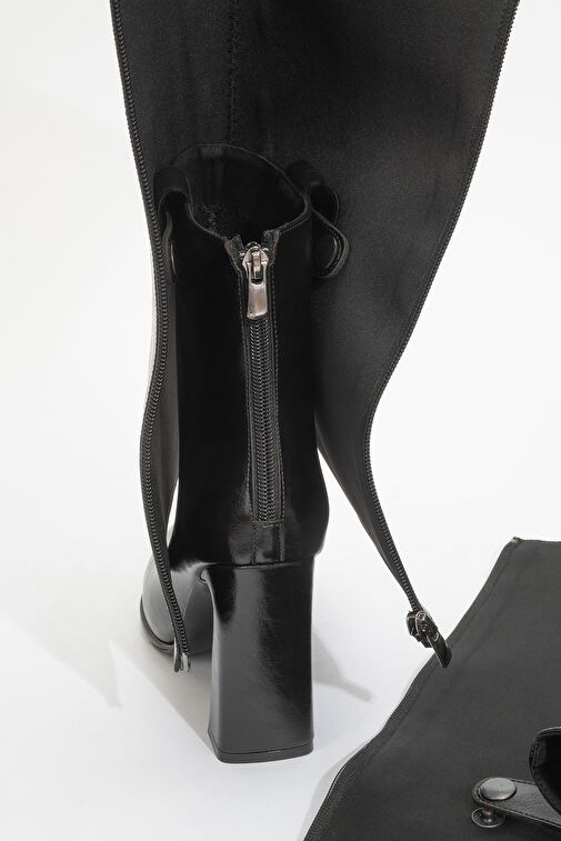 AJA Siyah Kadın Kalın Topuklu Çizme Olabilen Bot - Görsel 4