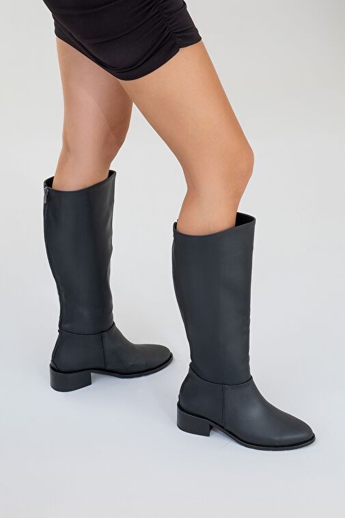SVETLO Siyah Cilt Arkadan Fermuarlı Kadın Çizme - Görsel 9
