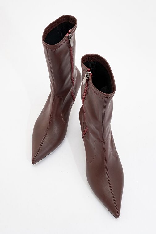 THALİN Koyu Bordo Sivri Burun Kadın İnce Topuklu Bot - Görsel 3