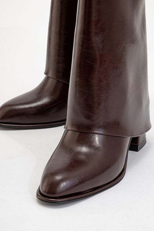 ELLAS Bordo Cilt Kadın Kalın Topuklu Bot - Görsel 4