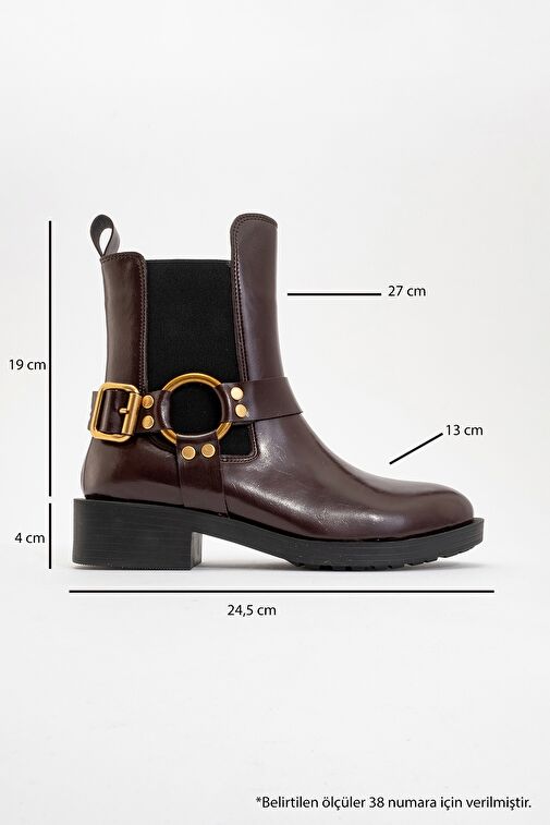 STONE Bordo Cilt Tokalı Lastikli Fermuarlı Kadın Bot - Görsel 5