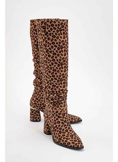 120 Siyah Sarı Desenli Körüklü Kadın Kalın Topuklu Çizme - Görsel 2