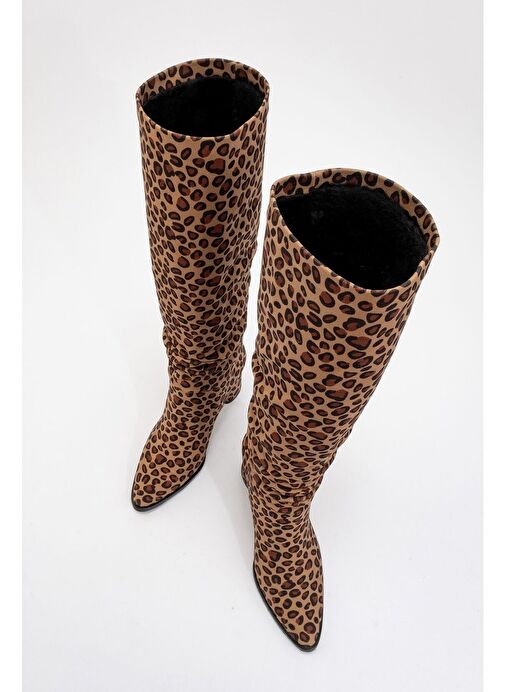 120 Siyah Sarı Desenli Körüklü Kadın Kalın Topuklu Çizme - Görsel 3