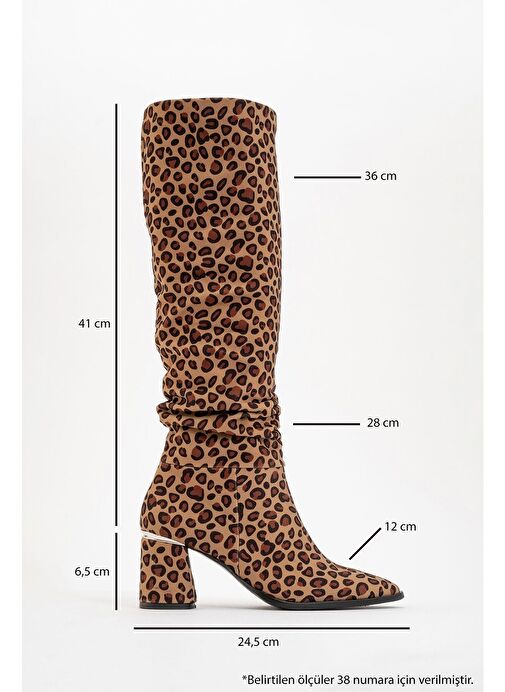 120 Siyah Sarı Desenli Körüklü Kadın Kalın Topuklu Çizme - Görsel 5