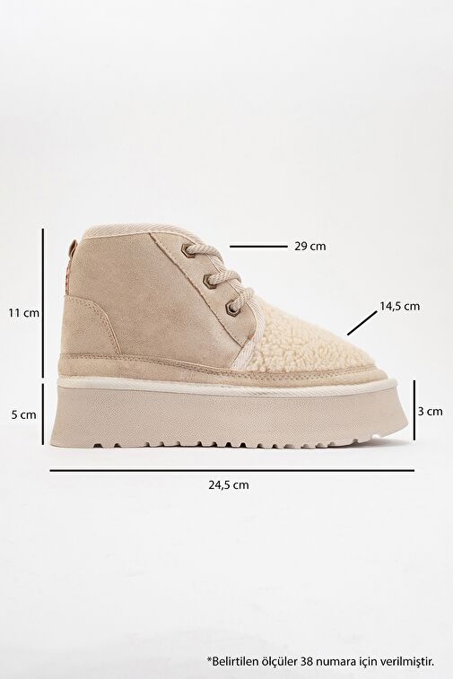 TYSON Bej Süet Kürklü Kalın Taban Bağcıklı Kadın Spor Bot - Görsel 5