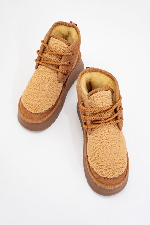TYSON Taba Süet Kürklü Kalın Taban Bağcıklı Kadın Spor Bot - Görsel 3