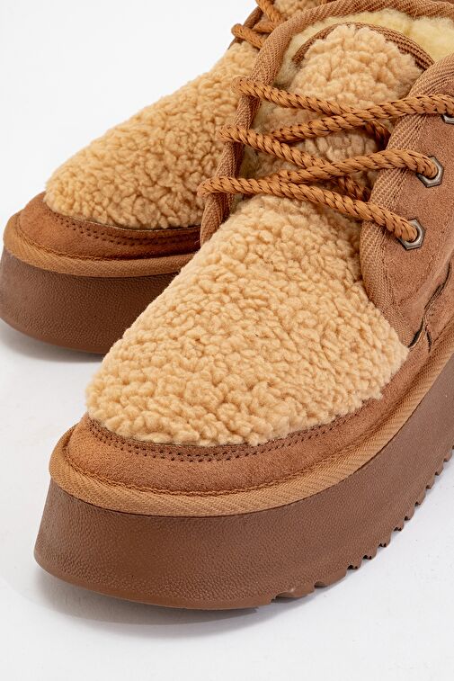 TYSON Taba Süet Kürklü Kalın Taban Bağcıklı Kadın Spor Bot - Görsel 4