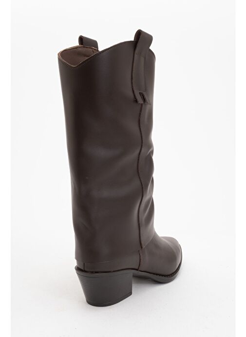 SOJO Kahverengi Cilt Hakiki Deri Kalın Topuklu Kısa Çizme - Görsel 5