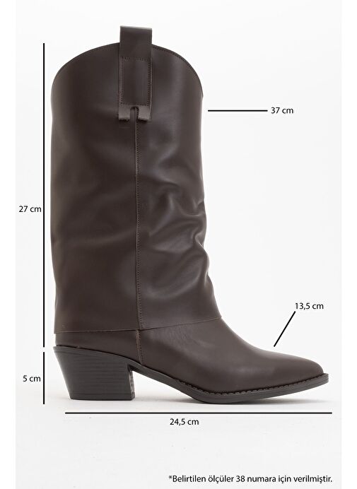 SOJO Kahverengi Cilt Hakiki Deri Kalın Topuklu Kısa Çizme - Görsel 6