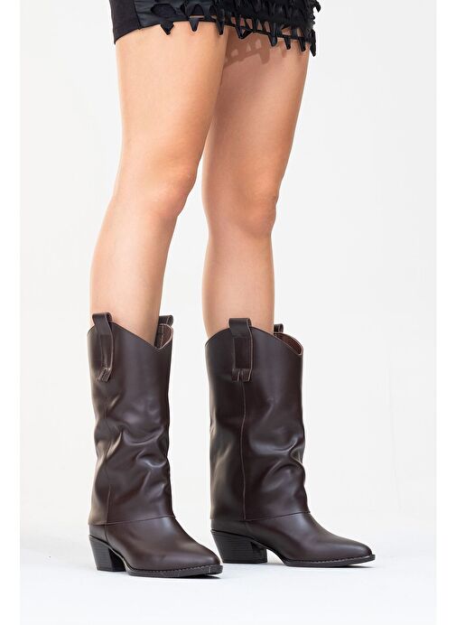 SOJO Kahverengi Cilt Hakiki Deri Kalın Topuklu Kısa Çizme - Görsel 7