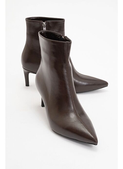 NOYA Kahverengi Cilt Sivri Burun Kadın İnce Topuklu Bot - Görsel 2