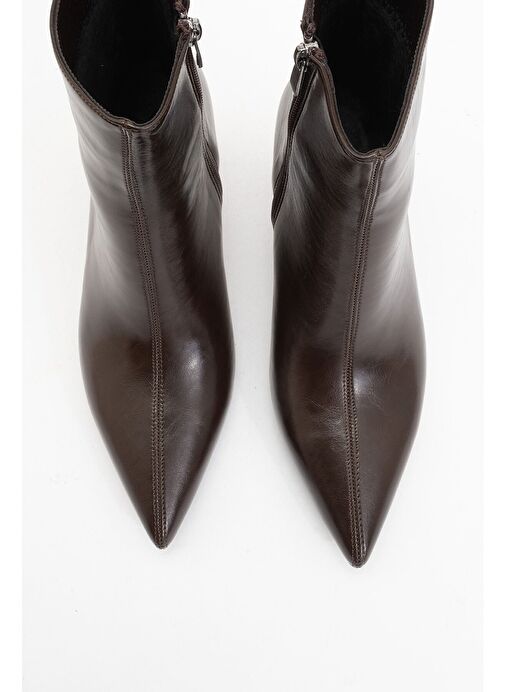 NOYA Kahverengi Cilt Sivri Burun Kadın İnce Topuklu Bot - Görsel 3