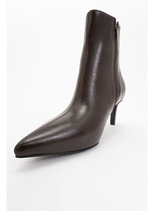 NOYA Kahverengi Cilt Sivri Burun Kadın İnce Topuklu Bot - Görsel 4