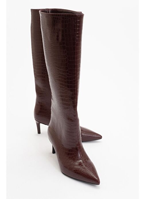 CAMİLA Bordo Baskı Kadın Topuklu Çizme - Görsel 2