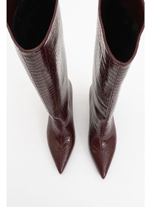 CAMİLA Bordo Baskı Kadın Topuklu Çizme - Görsel 3