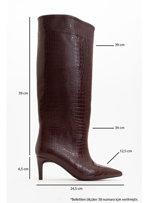 CAMİLA Bordo Baskı Kadın Topuklu Çizme - Görsel 6