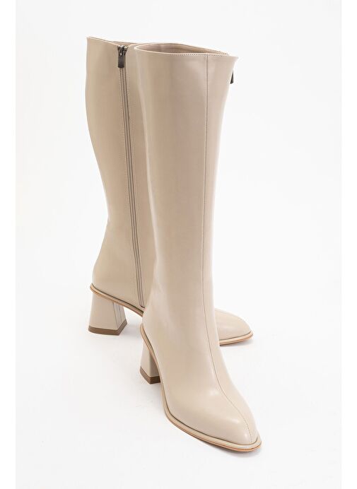 PARADİS Bej Cilt Kadın Kalın Topuklu Çizme - Görsel 2