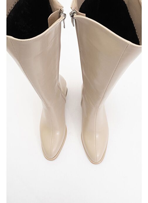 PARADİS Bej Cilt Kadın Kalın Topuklu Çizme - Görsel 3