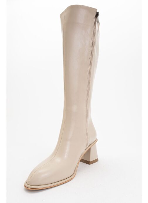PARADİS Bej Cilt Kadın Kalın Topuklu Çizme - Görsel 4