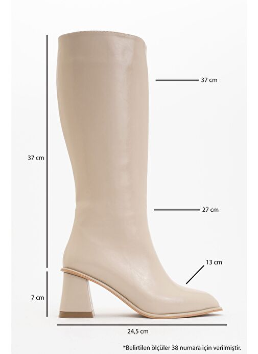 PARADİS Bej Cilt Kadın Kalın Topuklu Çizme - Görsel 6