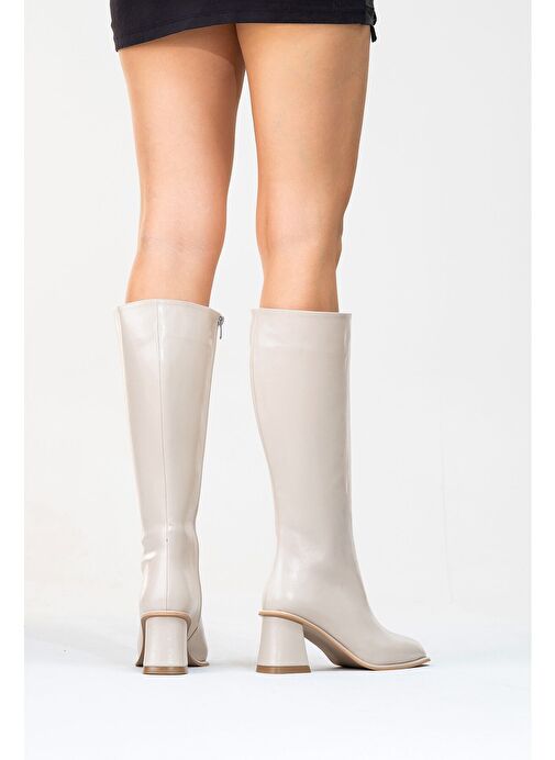 PARADİS Bej Cilt Kadın Kalın Topuklu Çizme - Görsel 8