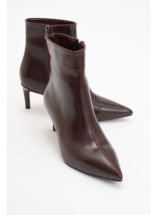 NOYA Bordo Cilt Sivri Burun Kadın İnce Topuklu Bot - Görsel 2