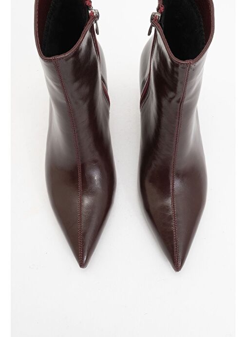 NOYA Bordo Cilt Sivri Burun Kadın İnce Topuklu Bot - Görsel 3